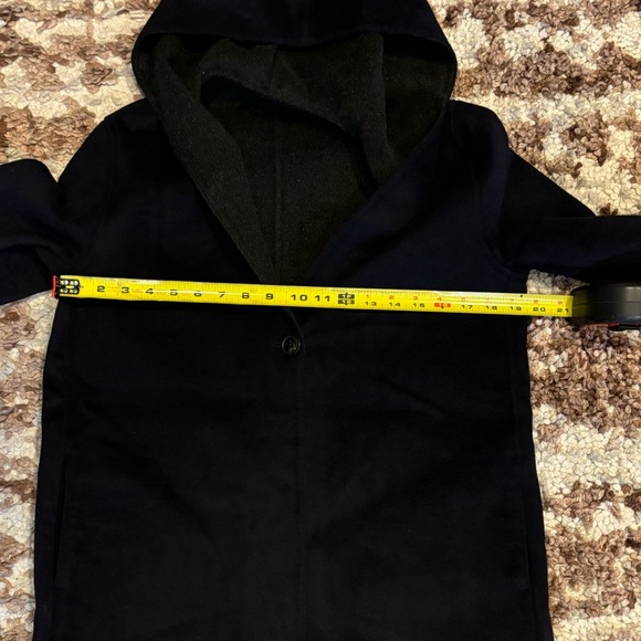 Uniqlo szXS brush wool double faced hooded coat in navy/ gray - Picture 8 of 14